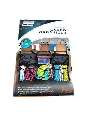 A2 Auto Effects Back Seat Cargo Organizer 19"x36" With 6 Pockets Adjustable Stra